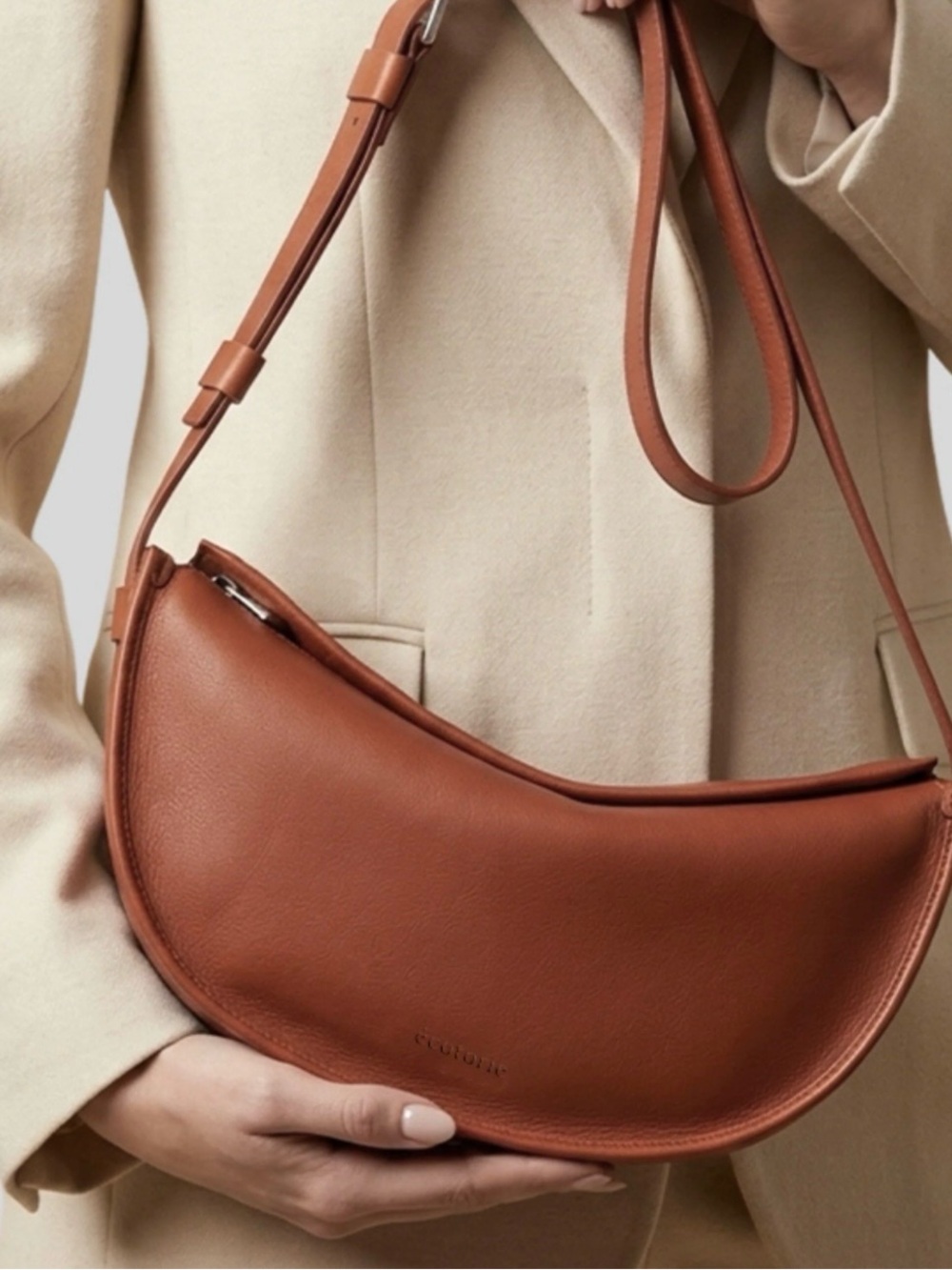 NWOT Leather Crescent Shoulder Bag in Saddle Brown